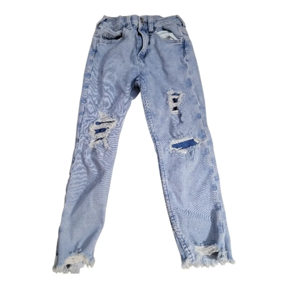 Justice Light Blue Distressed Straight Leg Jeans, Size 8